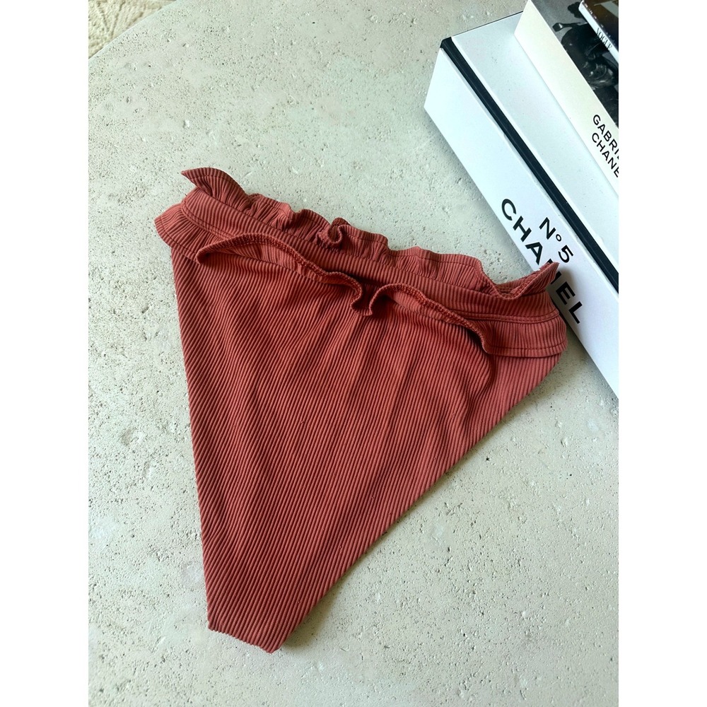 Beach Riot Ivy Ribbed High Rise Ruffle Bikini Bottom Terracotta Rust High Cut S - Picture 6 of 8